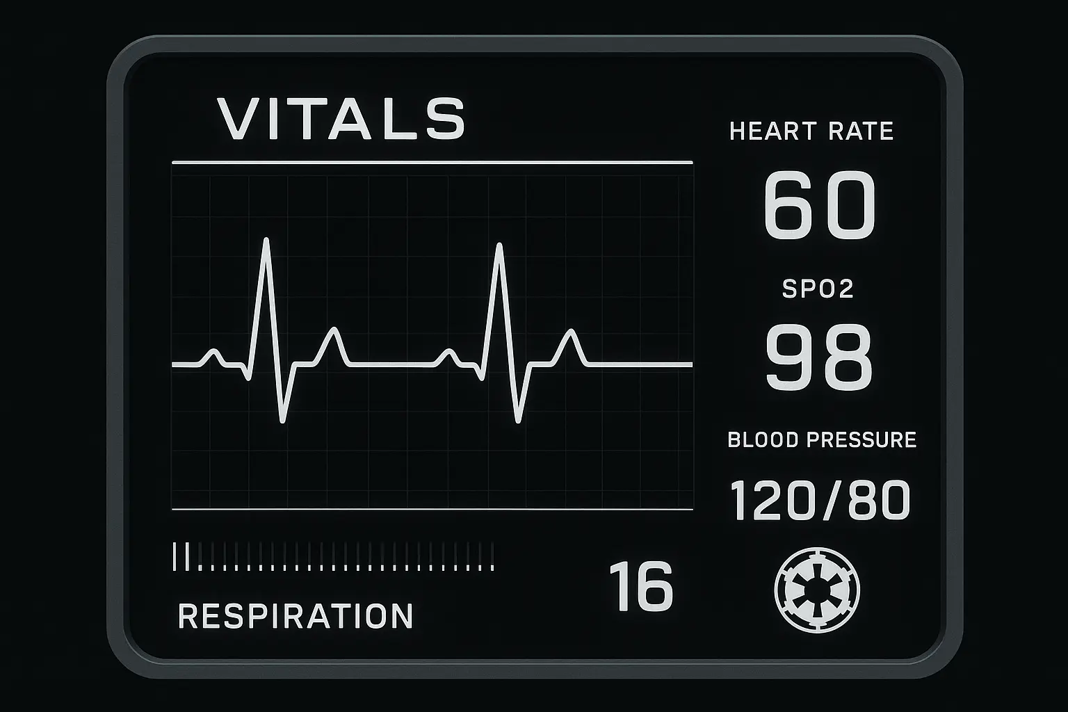 A vital signs monitor showing stable readings.